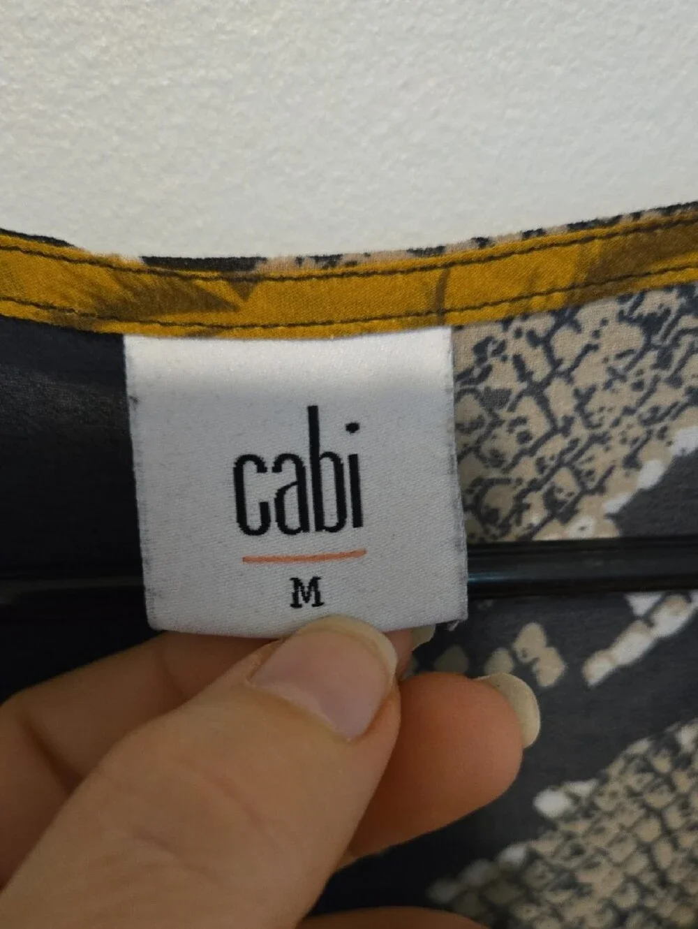 Cabi Black Floral V-Neck Blouse with Mustard & Blue Accents - Picture 2 of 11